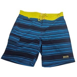 Duluth Trading Co Mens Striped Board Shorts Swim Trunks Size 36 Blue Yellow *